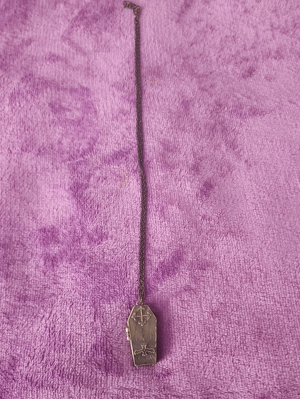 Coffin Locket Necklace in Antique Silver Tone
